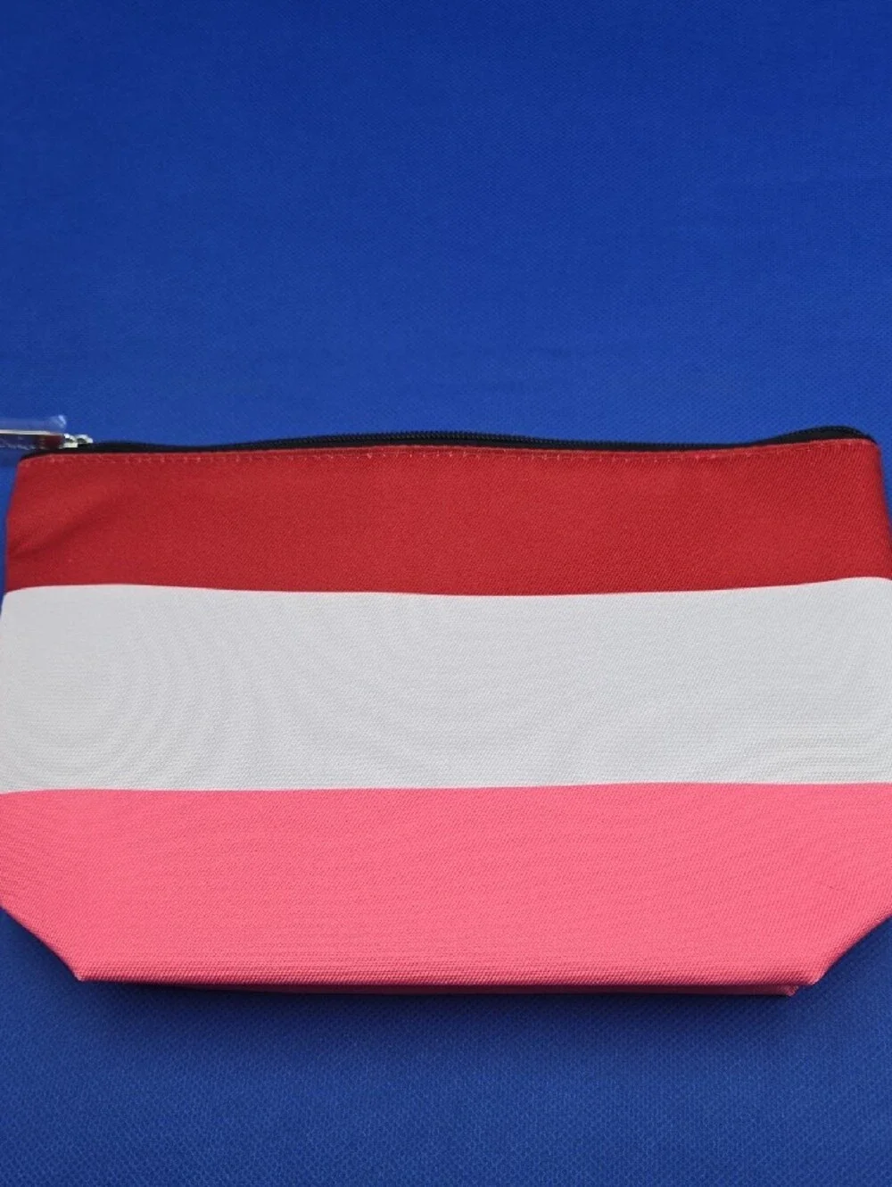 Clinique Pink and Red Striped Makeup Pouch with Mini Clinique Eye Care